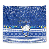 Personalised Palau Christmas Tapestry Snowman Hugs Palau Coat of Arms Maori Pattern Blue Style LT03 - Polynesian Pride