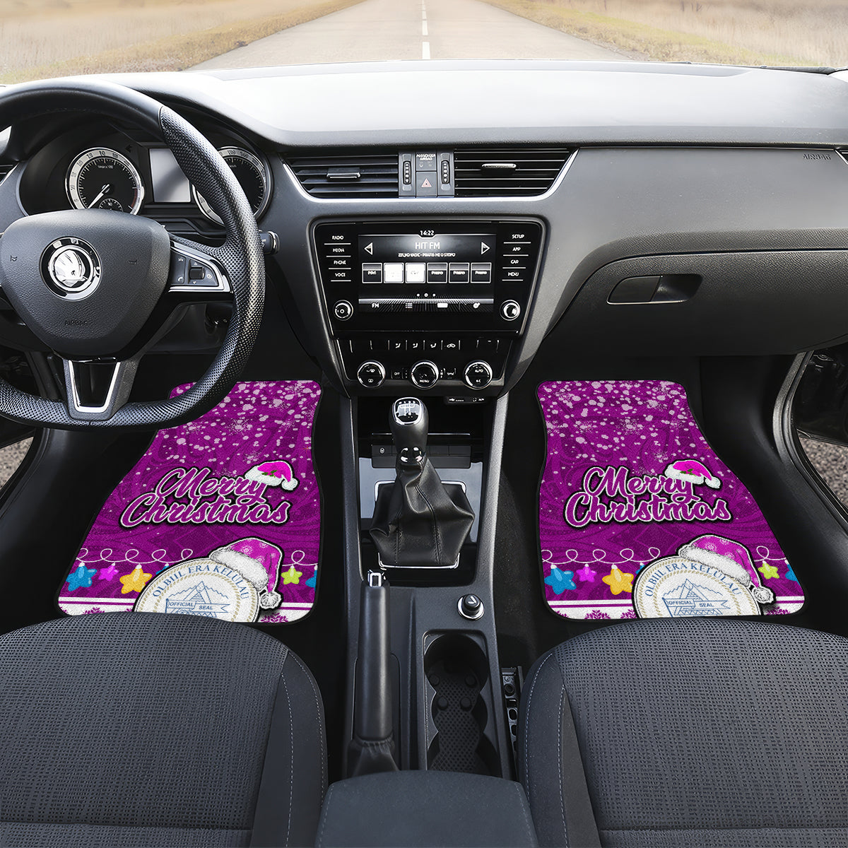 Palau Christmas Car Mats Snowman Hugs Palau Coat of Arms Maori Pattern Pink Style LT03 - Polynesian Pride