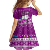 Palau Christmas Kid Short Sleeve Dress Snowman Hugs Palau Coat of Arms Maori Pattern Pink Style LT03 - Polynesian Pride