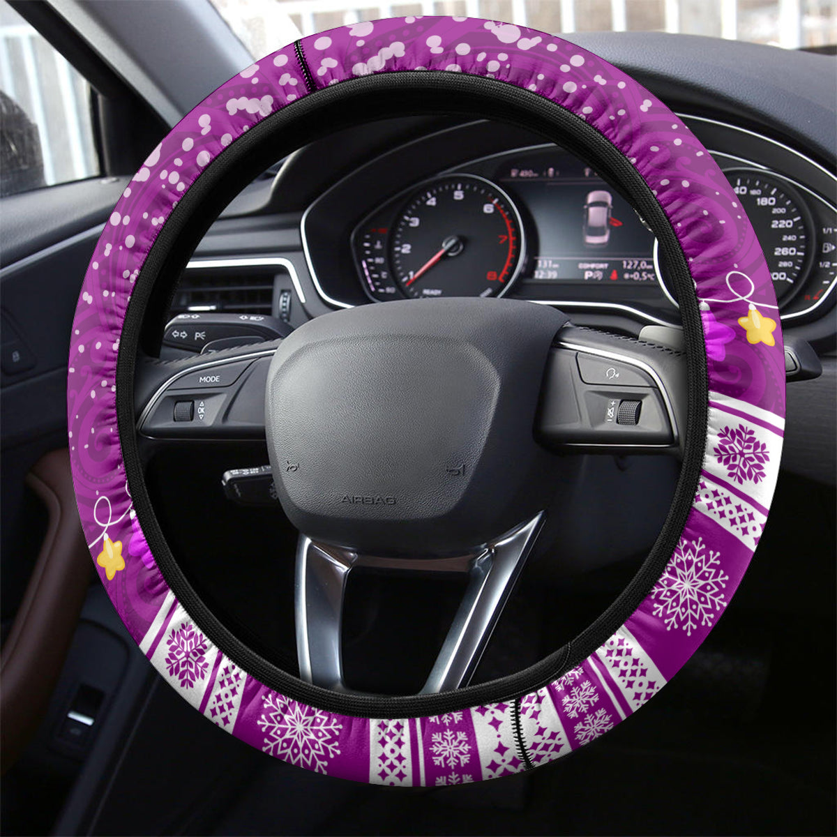 Palau Christmas Steering Wheel Cover Snowman Hugs Palau Coat of Arms Maori Pattern Pink Style LT03 - Polynesian Pride