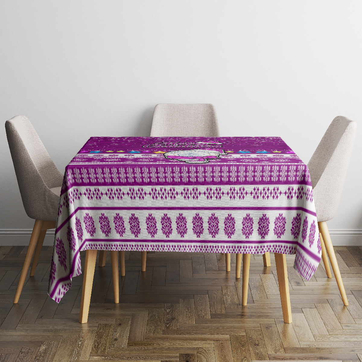 Palau Christmas Tablecloth Snowman Hugs Palau Coat of Arms Maori Pattern Pink Style LT03 - Polynesian Pride