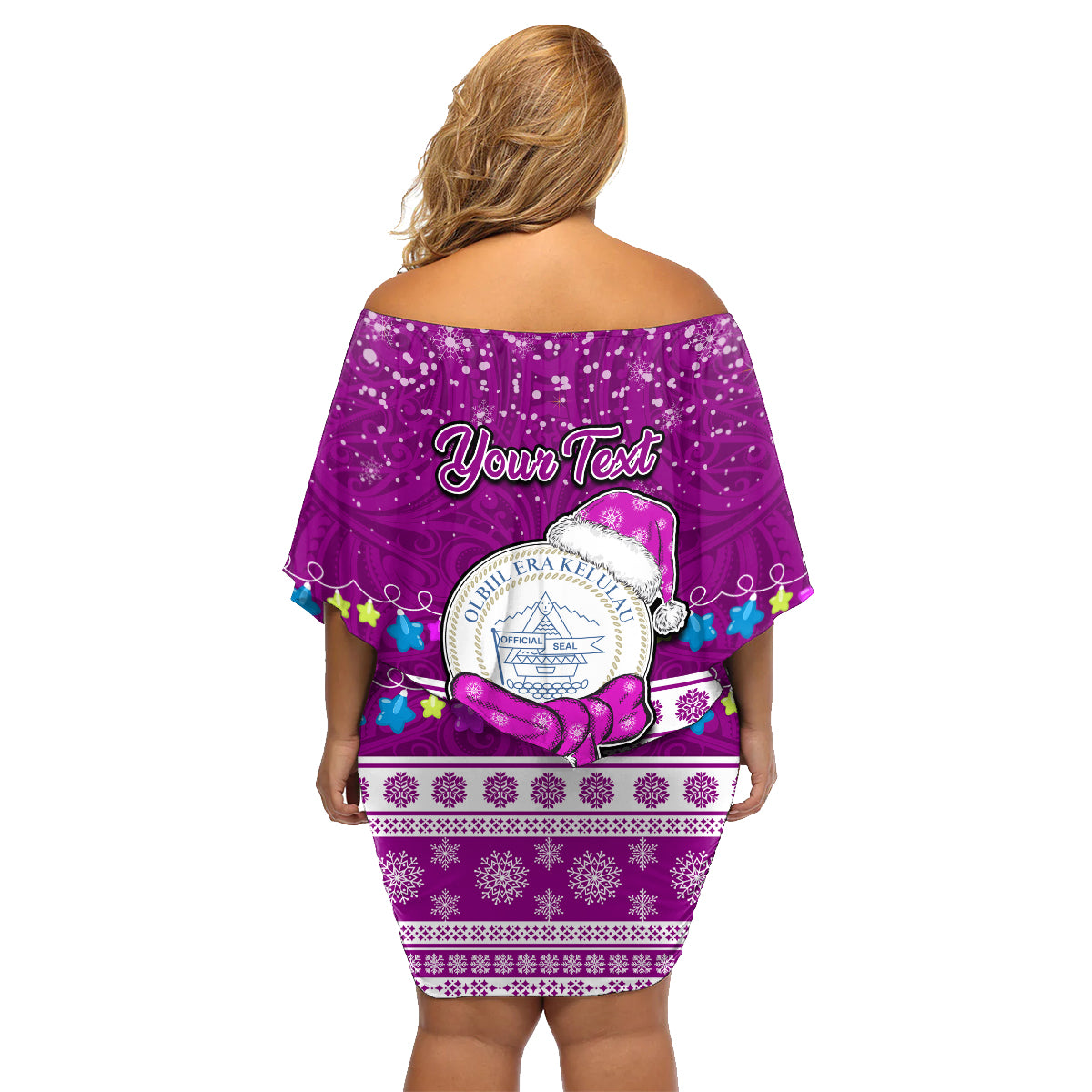 Personalised Palau Christmas Family Matching Off Shoulder Short Dress and Hawaiian Shirt Snowman Hugs Palau Coat of Arms Maori Pattern Pink Style LT03 - Polynesian Pride