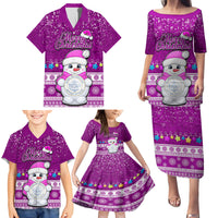 Personalised Palau Christmas Family Matching Puletasi Dress and Hawaiian Shirt Snowman Hugs Palau Coat of Arms Maori Pattern Pink Style LT03 - Polynesian Pride
