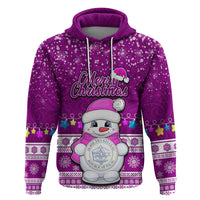 Personalised Palau Christmas Hoodie Snowman Hugs Palau Coat of Arms Maori Pattern Pink Style LT03 Pink - Polynesian Pride
