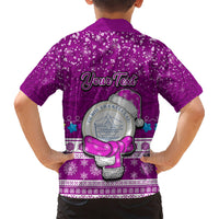 Personalised Palau Christmas Kid Hawaiian Shirt Snowman Hugs Palau Coat of Arms Maori Pattern Pink Style LT03 - Polynesian Pride