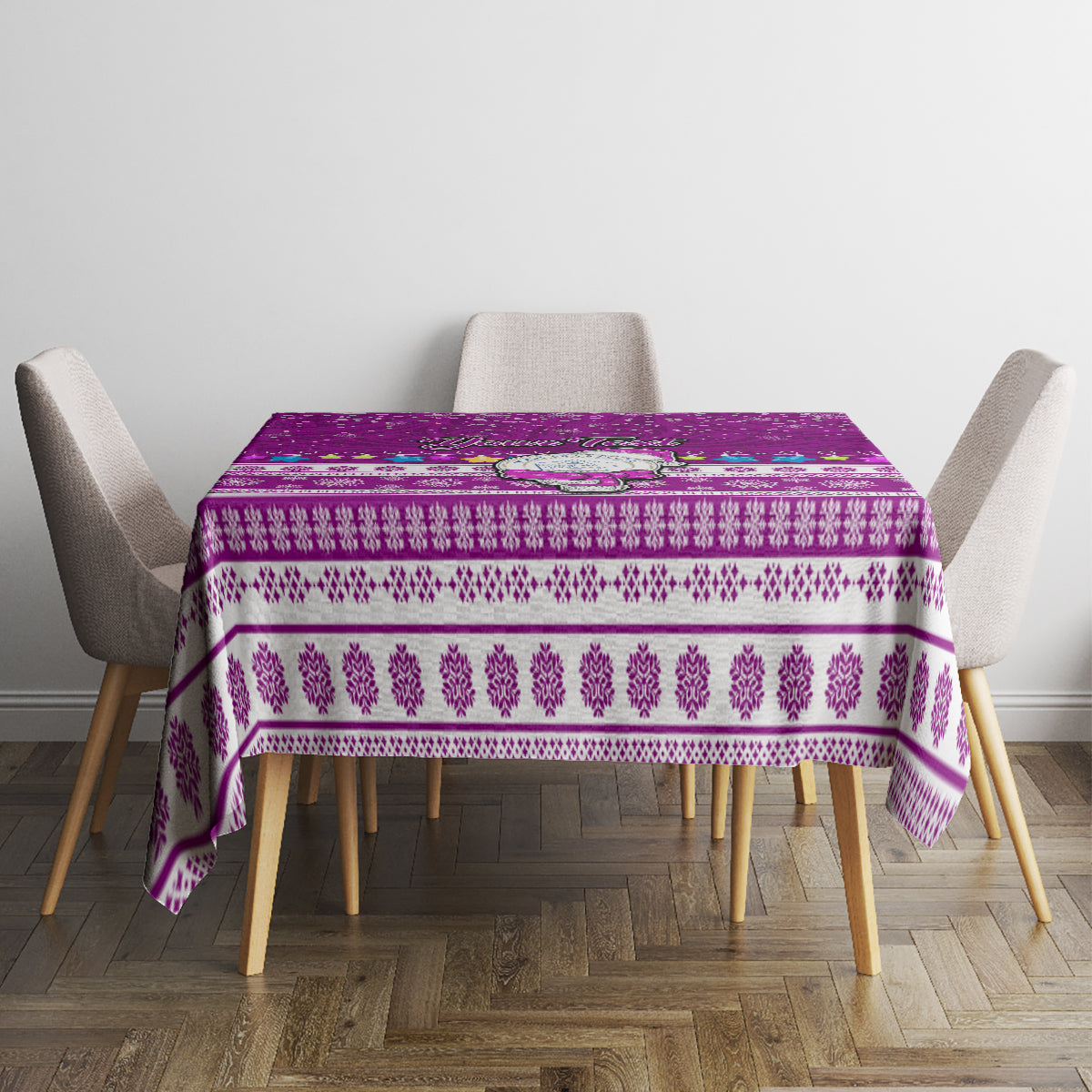 Personalised Palau Christmas Tablecloth Snowman Hugs Palau Coat of Arms Maori Pattern Pink Style LT03 - Polynesian Pride