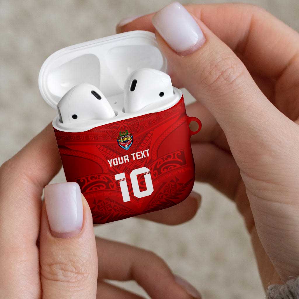 Custom Mate Ma'a Tonga Rugby AirPods Case Ngatu Tribal Motifs Sporty Style - Polynesian Pride