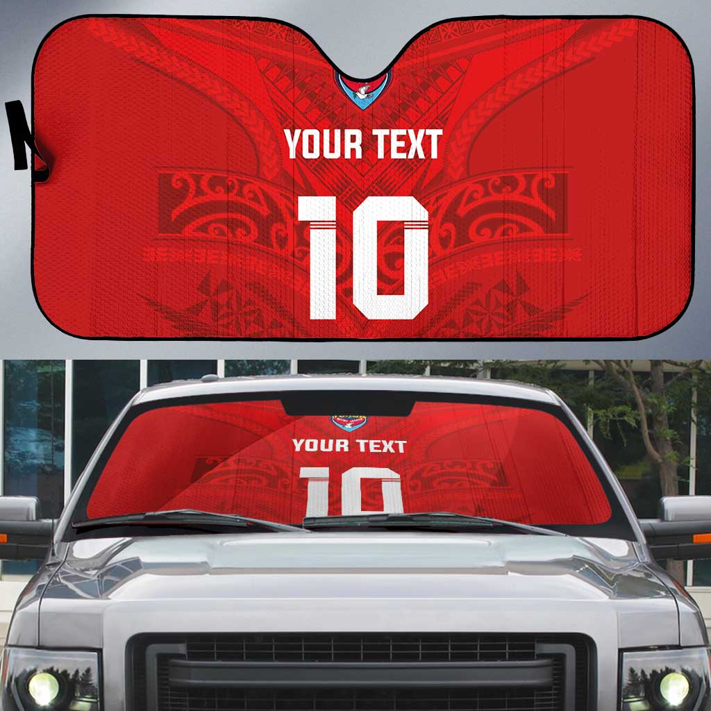 Custom Mate Ma'a Tonga Rugby Auto Sun Shade Ngatu Tribal Motifs Sporty Style - Polynesian Pride