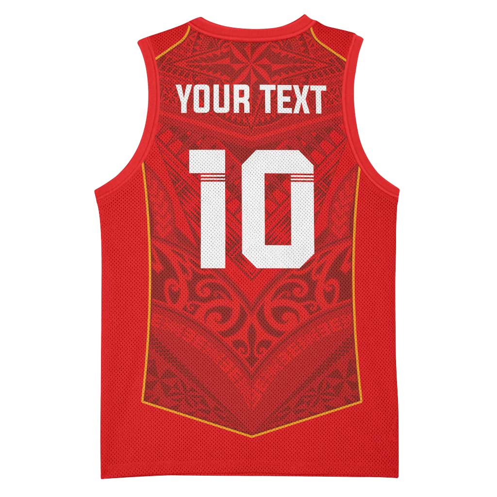 Custom Mate Ma'a Tonga Rugby Basketball Jersey Ngatu Tribal Motifs Sporty Style - Polynesian Pride