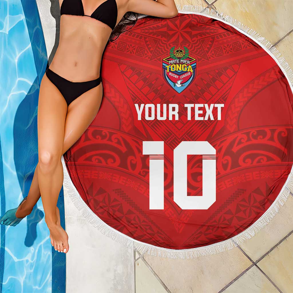 Custom Mate Ma'a Tonga Rugby Beach Blanket Ngatu Tribal Motifs Sporty Style - Polynesian Pride