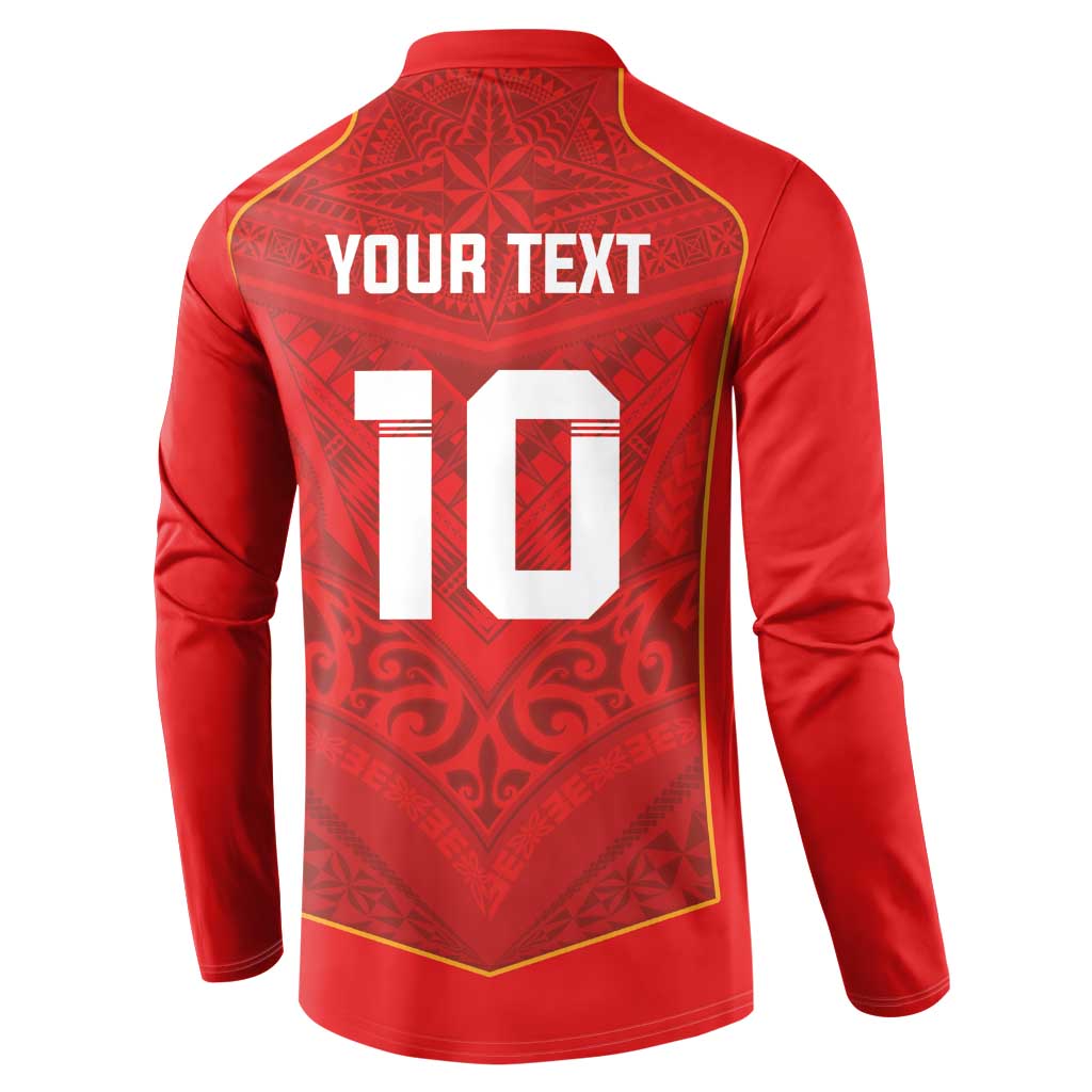 Custom Mate Ma'a Tonga Rugby Button Sweatshirt Ngatu Tribal Motifs Sporty Style - Polynesian Pride
