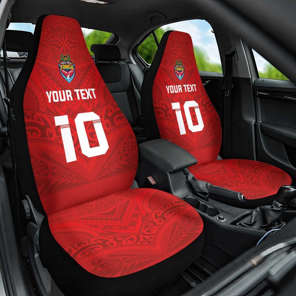 Custom Mate Ma'a Tonga Rugby Car Seat Cover Ngatu Tribal Motifs Sporty Style - Polynesian Pride