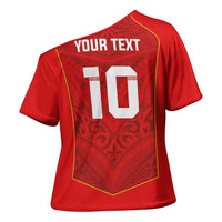 Custom Mate Ma'a Tonga Rugby Cross Shoulder Shirt Ngatu Tribal Motifs Sporty Style - Polynesian Pride