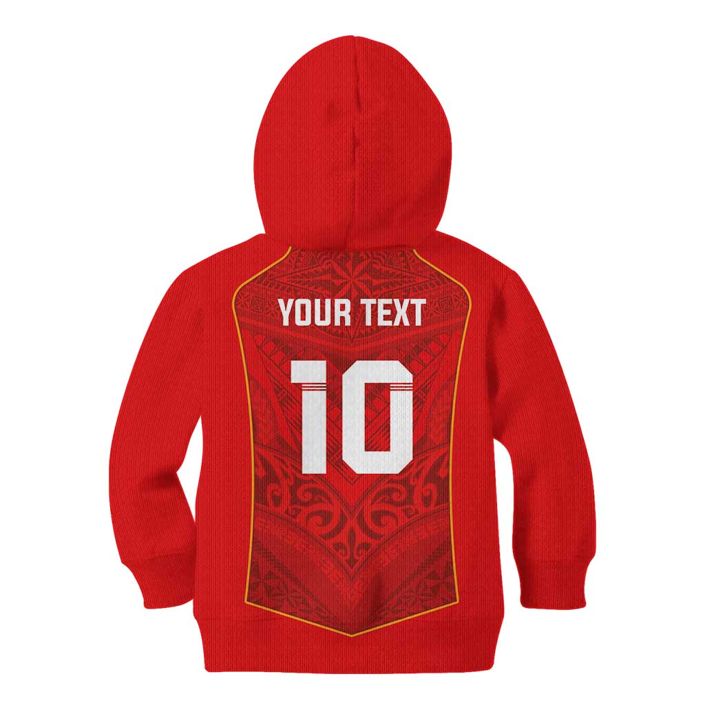 Custom Mate Ma'a Tonga Rugby Kid Hoodie Ngatu Tribal Motifs Sporty Style - Polynesian Pride