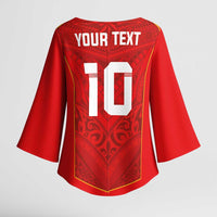 Custom Mate Ma'a Tonga Rugby Kimono Sleeve Blouse Ngatu Tribal Motifs Sporty Style - Polynesian Pride