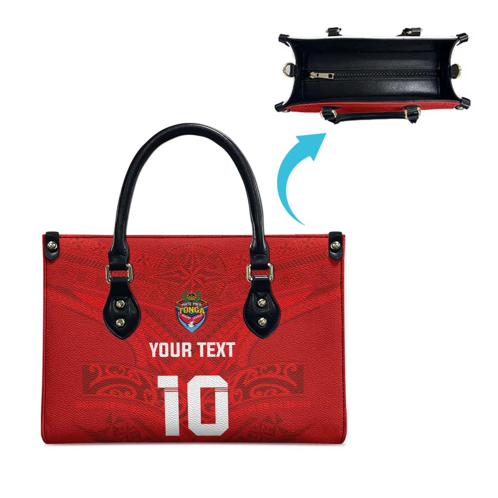 Custom Mate Ma'a Tonga Rugby Leather Bag Ngatu Tribal Motifs Sporty Style - Polynesian Pride