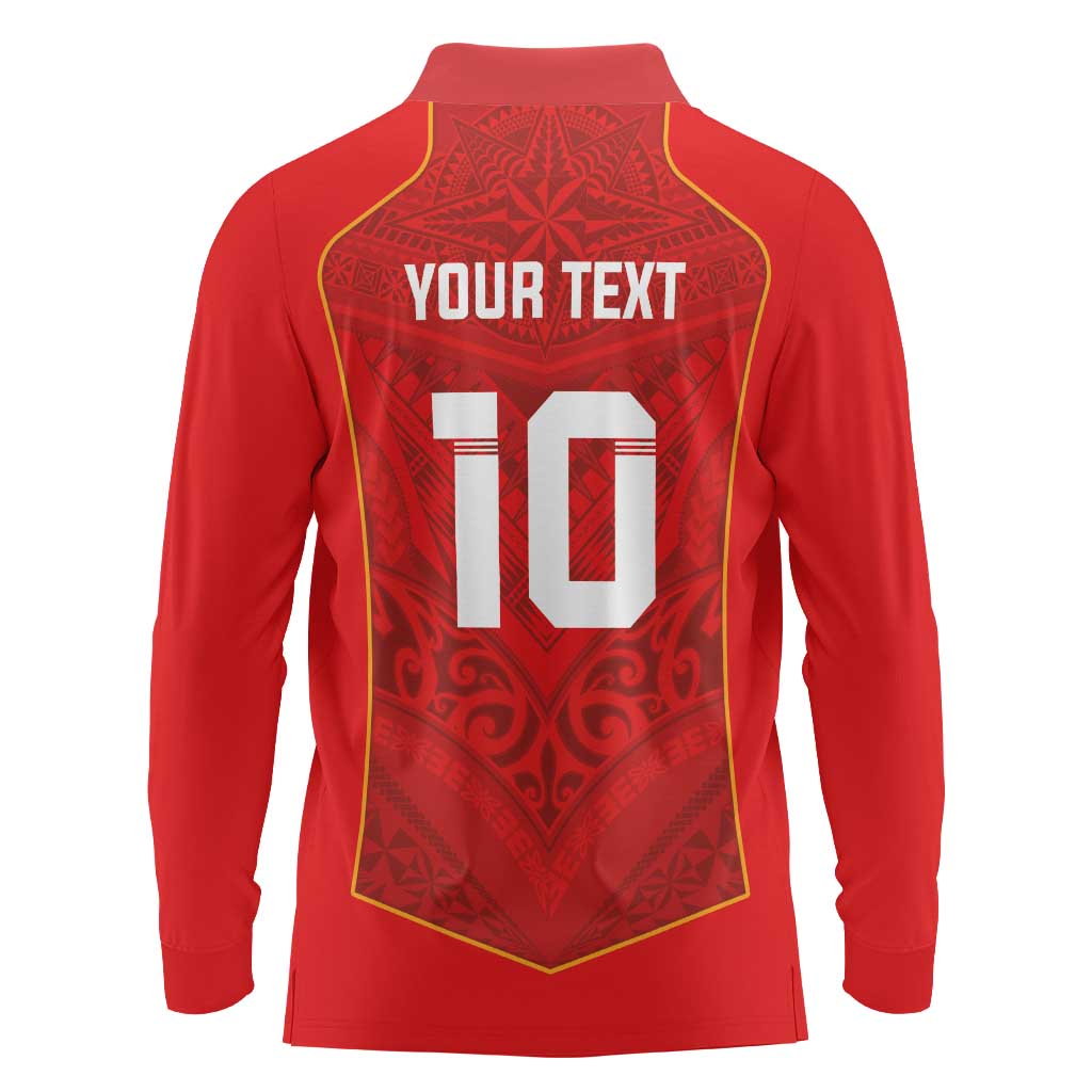Custom Mate Ma'a Tonga Rugby Long Sleeve Polo Shirt Ngatu Tribal Motifs Sporty Style - Polynesian Pride