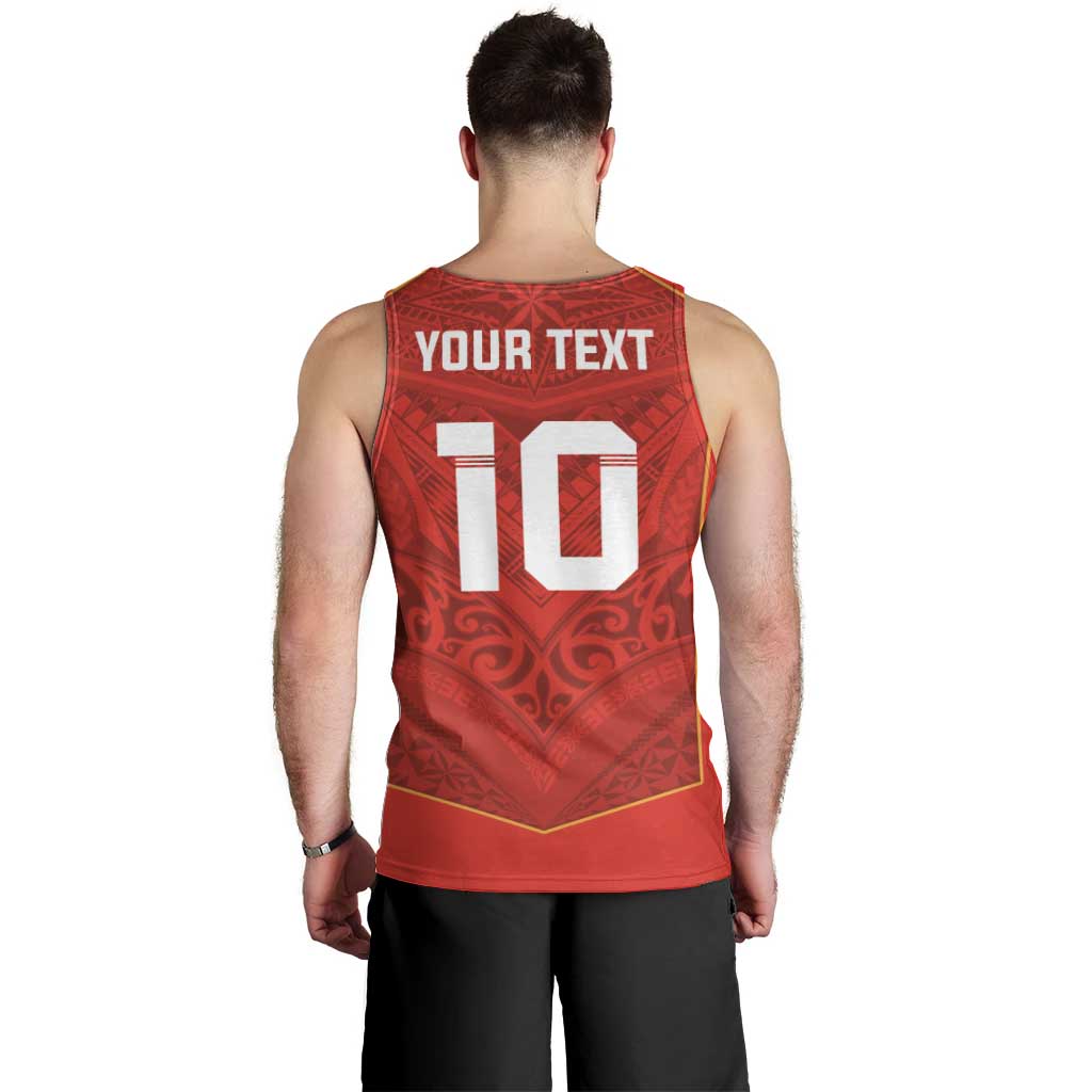 Custom Mate Ma'a Tonga Rugby Men Tank Top Ngatu Tribal Motifs Sporty Style - Polynesian Pride
