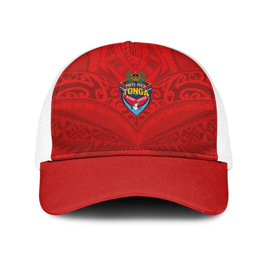 Mate Ma'a Tonga Rugby Mesh Trucker Cap Ngatu Tribal Motifs Sporty Style - Polynesian Pride
