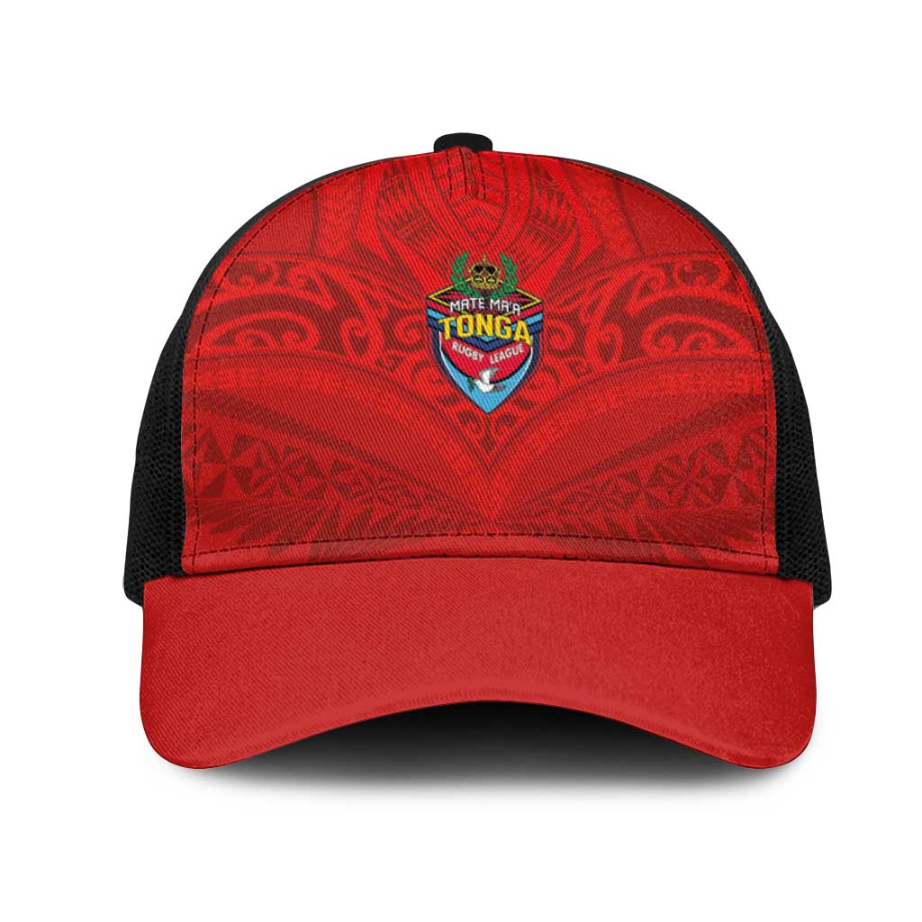 Mate Ma'a Tonga Rugby Mesh Trucker Cap Ngatu Tribal Motifs Sporty Style - Polynesian Pride