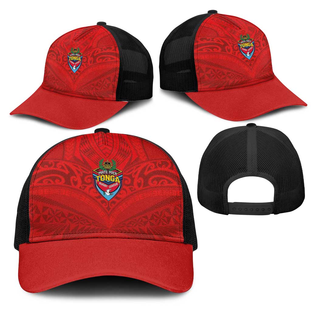 Mate Ma'a Tonga Rugby Mesh Trucker Cap Ngatu Tribal Motifs Sporty Style - Polynesian Pride