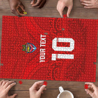 Custom Mate Ma'a Tonga Rugby Puzzle Ngatu Tribal Motifs Sporty Style - Polynesian Pride