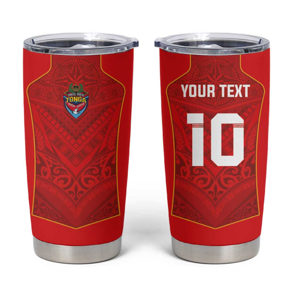 Custom Mate Ma'a Tonga Rugby Tumbler Cup Ngatu Tribal Motifs Sporty Style - Polynesian Pride