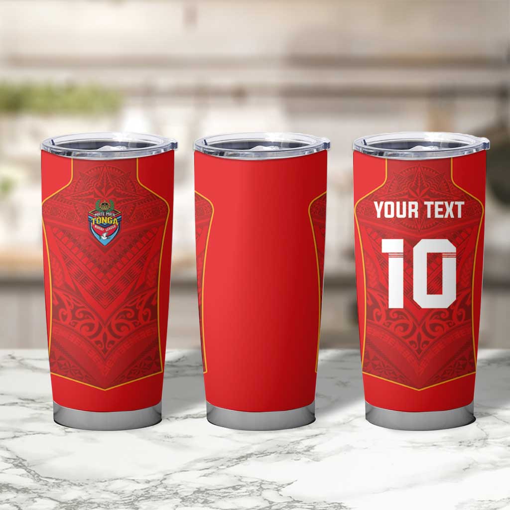 Custom Mate Ma'a Tonga Rugby Tumbler Cup Ngatu Tribal Motifs Sporty Style - Polynesian Pride