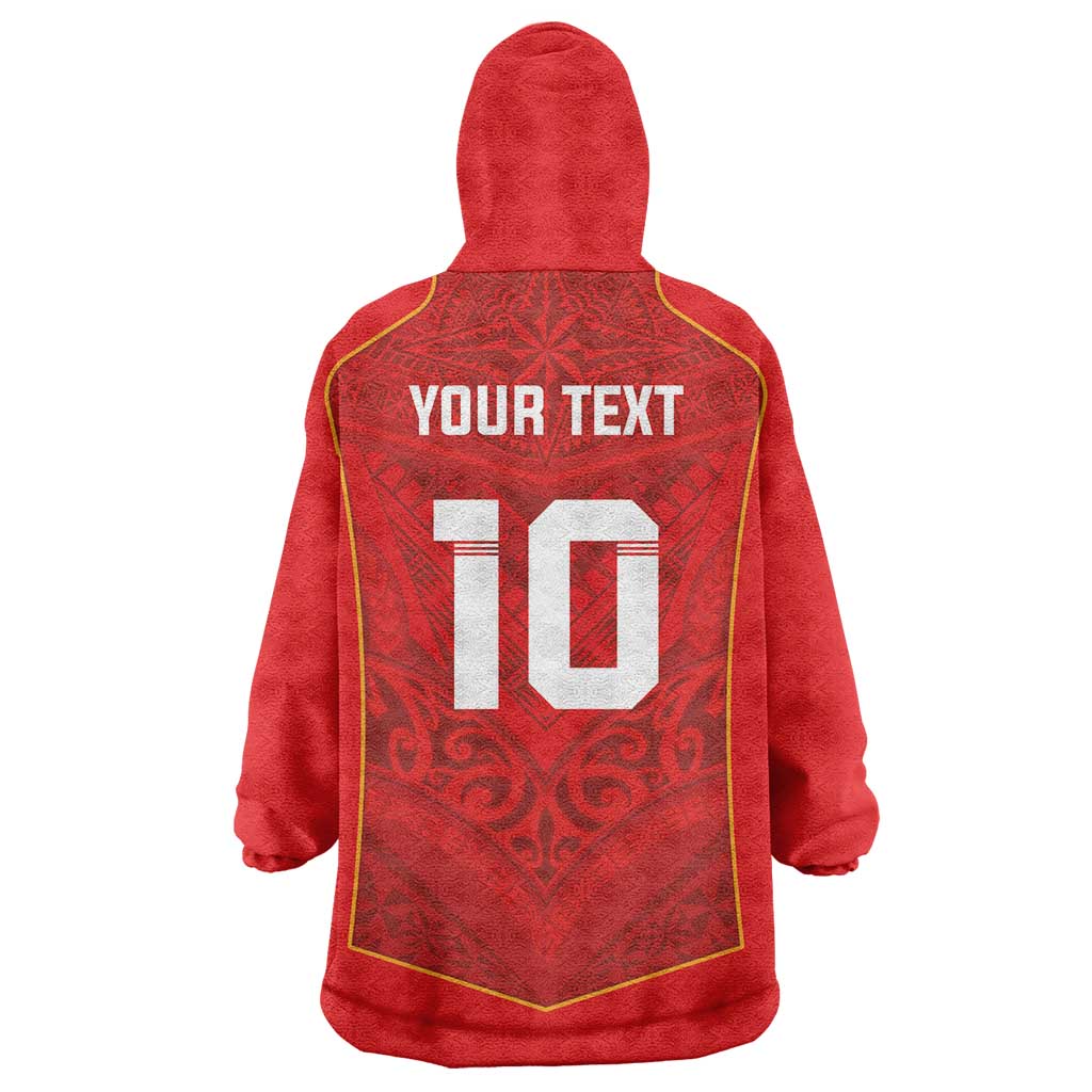 Custom Mate Ma'a Tonga Rugby Wearable Blanket Hoodie Ngatu Tribal Motifs Sporty Style - Polynesian Pride