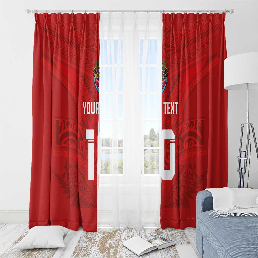 Custom Mate Ma'a Tonga Rugby Window Curtain Ngatu Tribal Motifs Sporty Style - Polynesian Pride