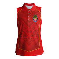 Custom Mate Ma'a Tonga Rugby Women Sleeveless Polo Shirt Ngatu Tribal Motifs Sporty Style - Polynesian Pride