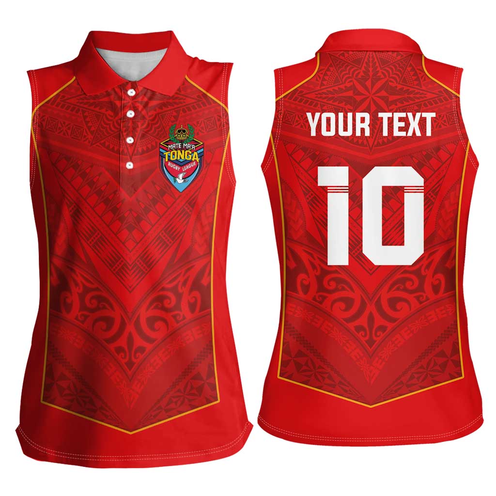 Custom Mate Ma'a Tonga Rugby Women Sleeveless Polo Shirt Ngatu Tribal Motifs Sporty Style - Polynesian Pride