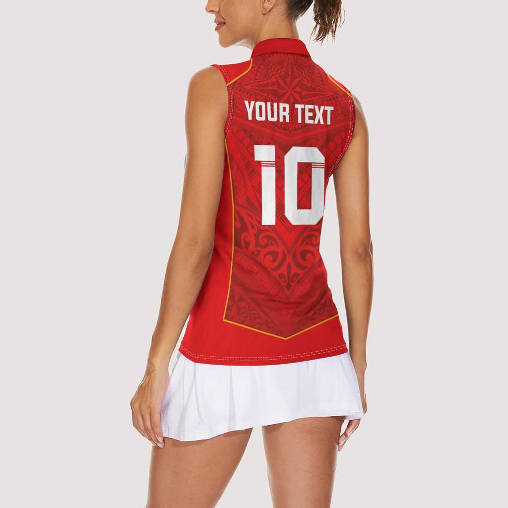 Custom Mate Ma'a Tonga Rugby Women Sleeveless Polo Shirt Ngatu Tribal Motifs Sporty Style - Polynesian Pride