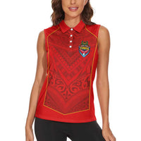 Custom Mate Ma'a Tonga Rugby Women Sleeveless Polo Shirt Ngatu Tribal Motifs Sporty Style - Polynesian Pride
