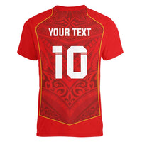 Custom Mate Ma'a Tonga Rugby Women V-Neck T-Shirt Ngatu Tribal Motifs Sporty Style - Polynesian Pride