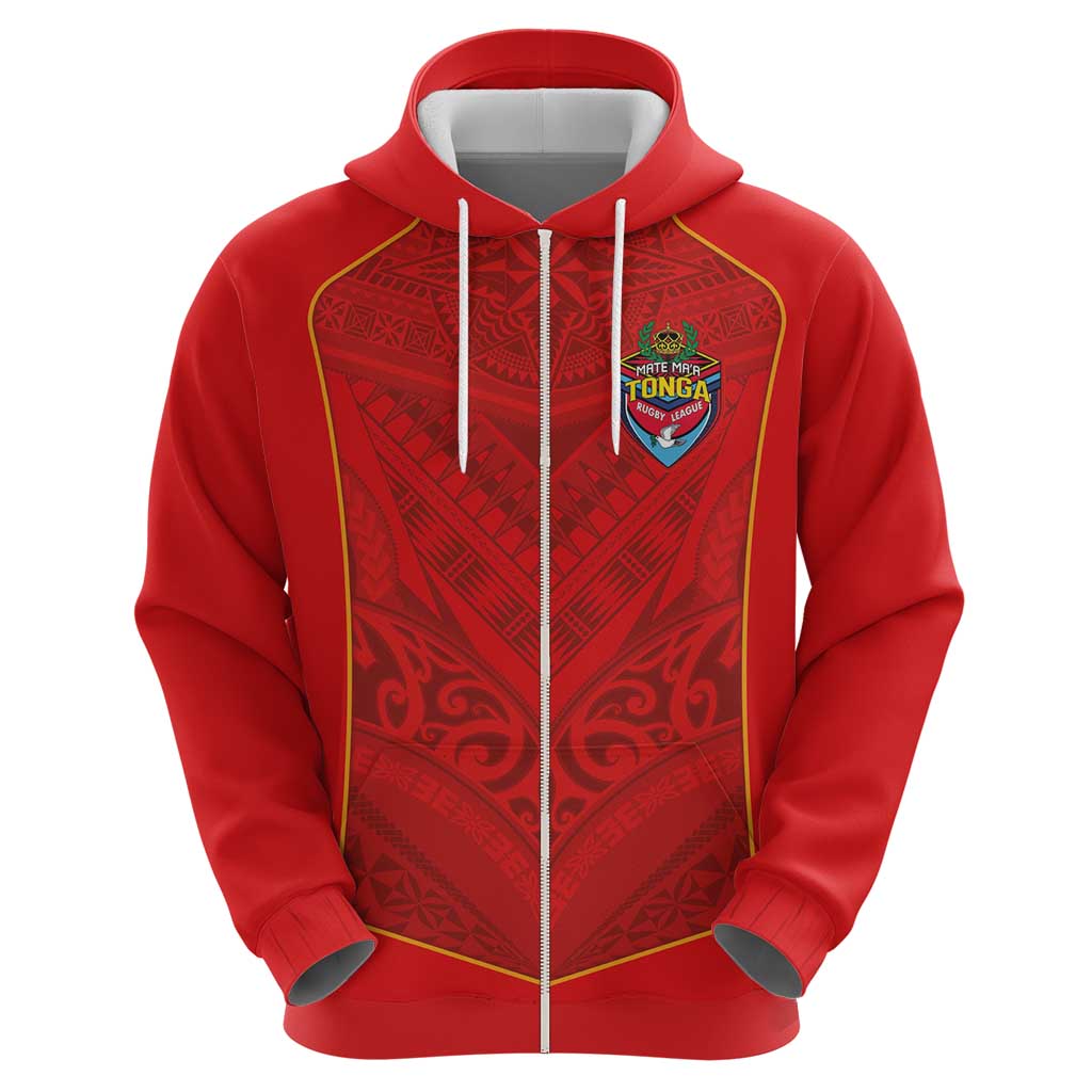 Custom Mate Ma'a Tonga Rugby Zip Hoodie Ngatu Tribal Motifs Sporty Style - Polynesian Pride