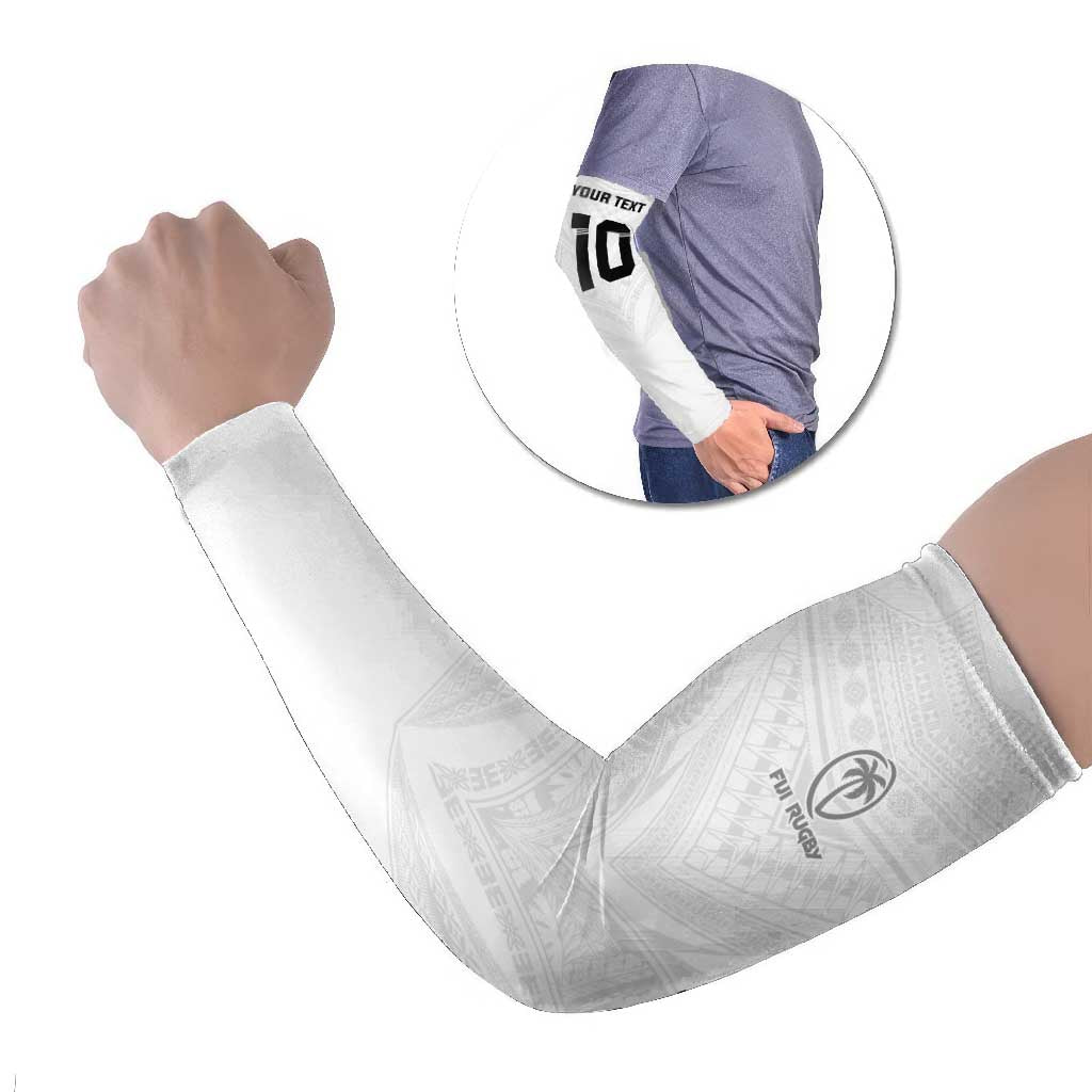 Custom Fiji Rugby Arm Sleeves Tapa Tribal Motifs Sporty Style LT03 Set of 2 White - Polynesian Pride