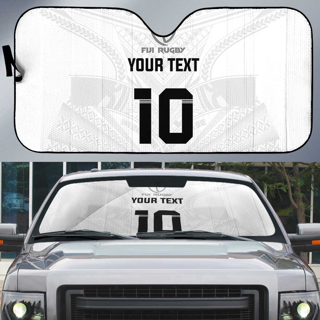 Custom Fiji Rugby Auto Sun Shade Tapa Tribal Motifs Sporty Style LT03 White - Polynesian Pride