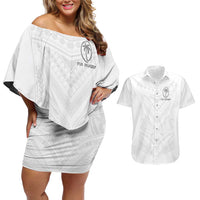 Custom Fiji Rugby Couples Matching Off Shoulder Short Dress and Hawaiian Shirt Tapa Tribal Motifs Sporty Style - Polynesian Pride