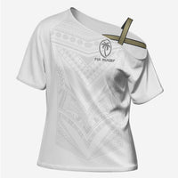 Custom Fiji Rugby Cross Shoulder Shirt Tapa Tribal Motifs Sporty Style LT03 Female White - Polynesian Pride