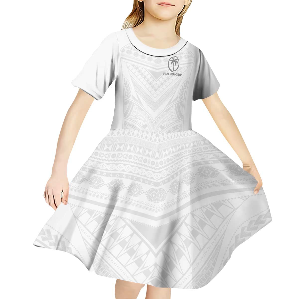 Custom Fiji Rugby Kid Short Sleeve Dress Tapa Tribal Motifs Sporty Style - Polynesian Pride