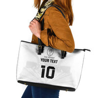 Custom Fiji Rugby Leather Tote Bag Tapa Tribal Motifs Sporty Style LT03 White - Polynesian Pride