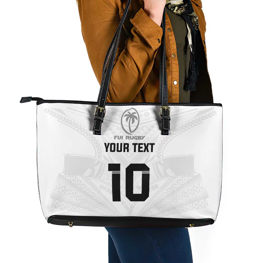 Custom Fiji Rugby Leather Tote Bag Tapa Tribal Motifs Sporty Style LT03 - Polynesian Pride