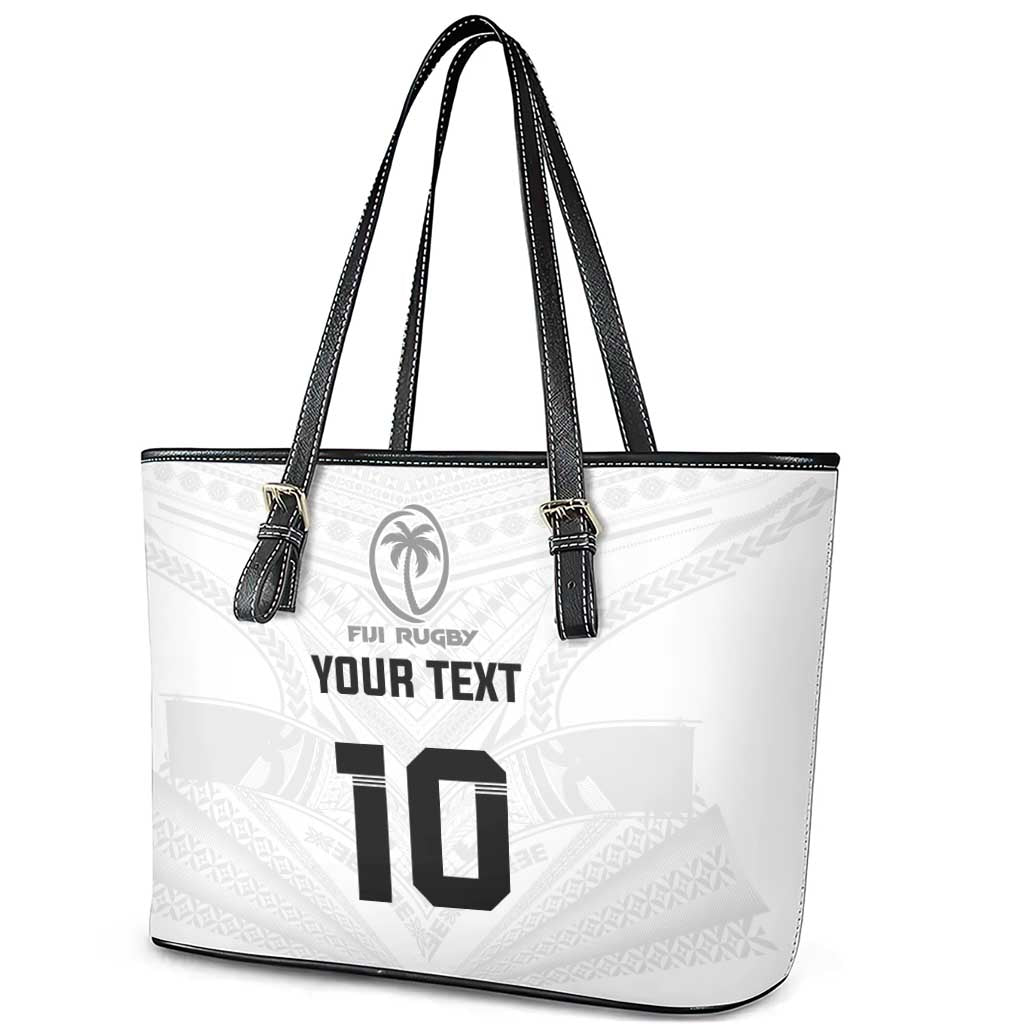 Custom Fiji Rugby Leather Tote Bag Tapa Tribal Motifs Sporty Style LT03 - Polynesian Pride