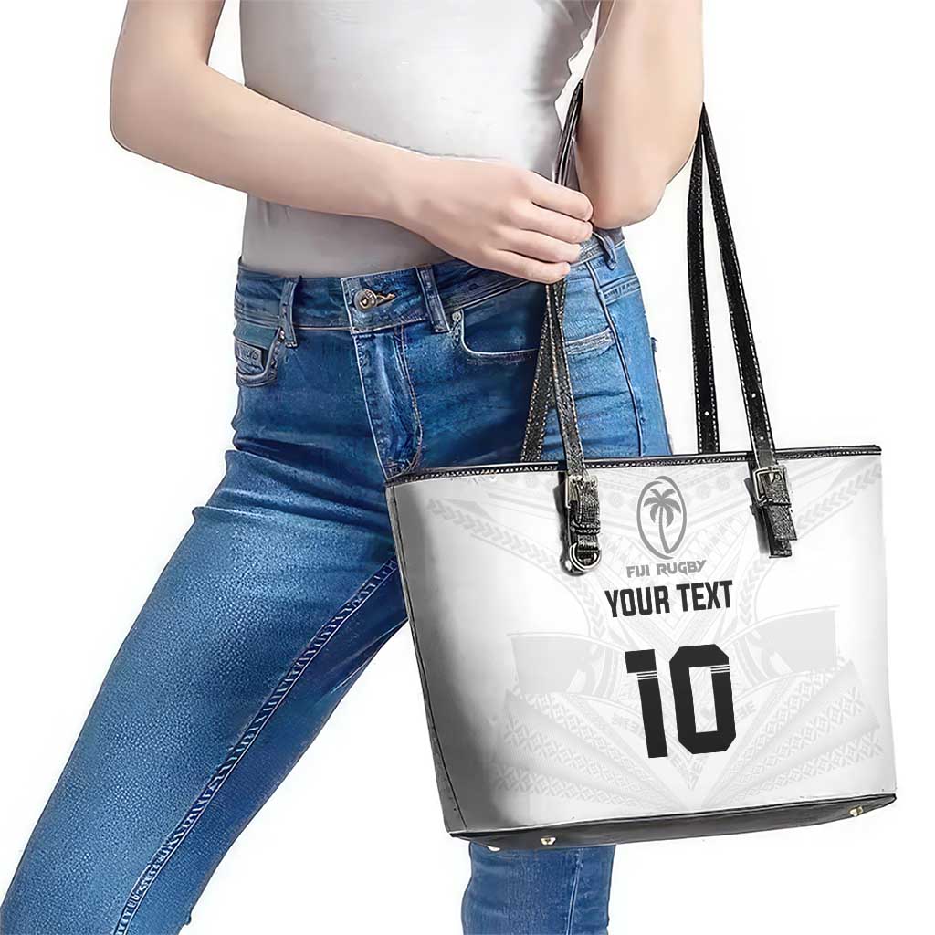 Custom Fiji Rugby Leather Tote Bag Tapa Tribal Motifs Sporty Style LT03 - Polynesian Pride