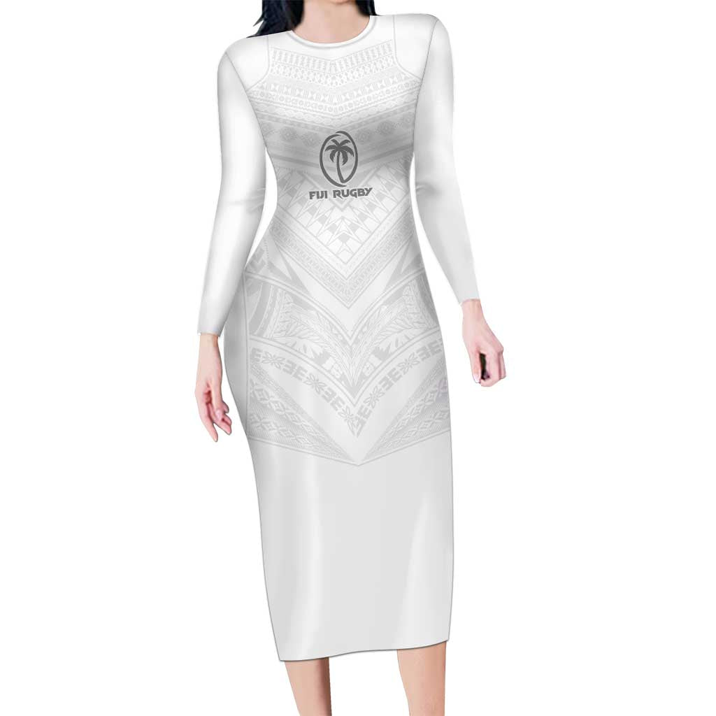 Custom Fiji Rugby Long Sleeve Bodycon Dress Tapa Tribal Motifs Sporty Style - Polynesian Pride