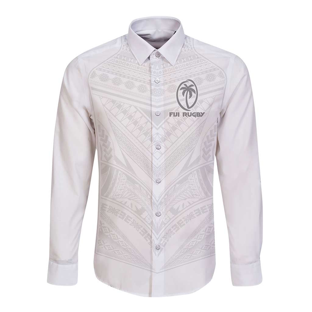 Custom Fiji Rugby Long Sleeve Button Shirt Tapa Tribal Motifs Sporty Style - Polynesian Pride
