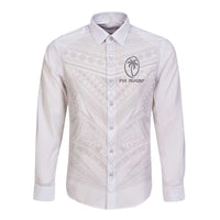 Custom Fiji Rugby Long Sleeve Button Shirt Tapa Tribal Motifs Sporty Style - Polynesian Pride