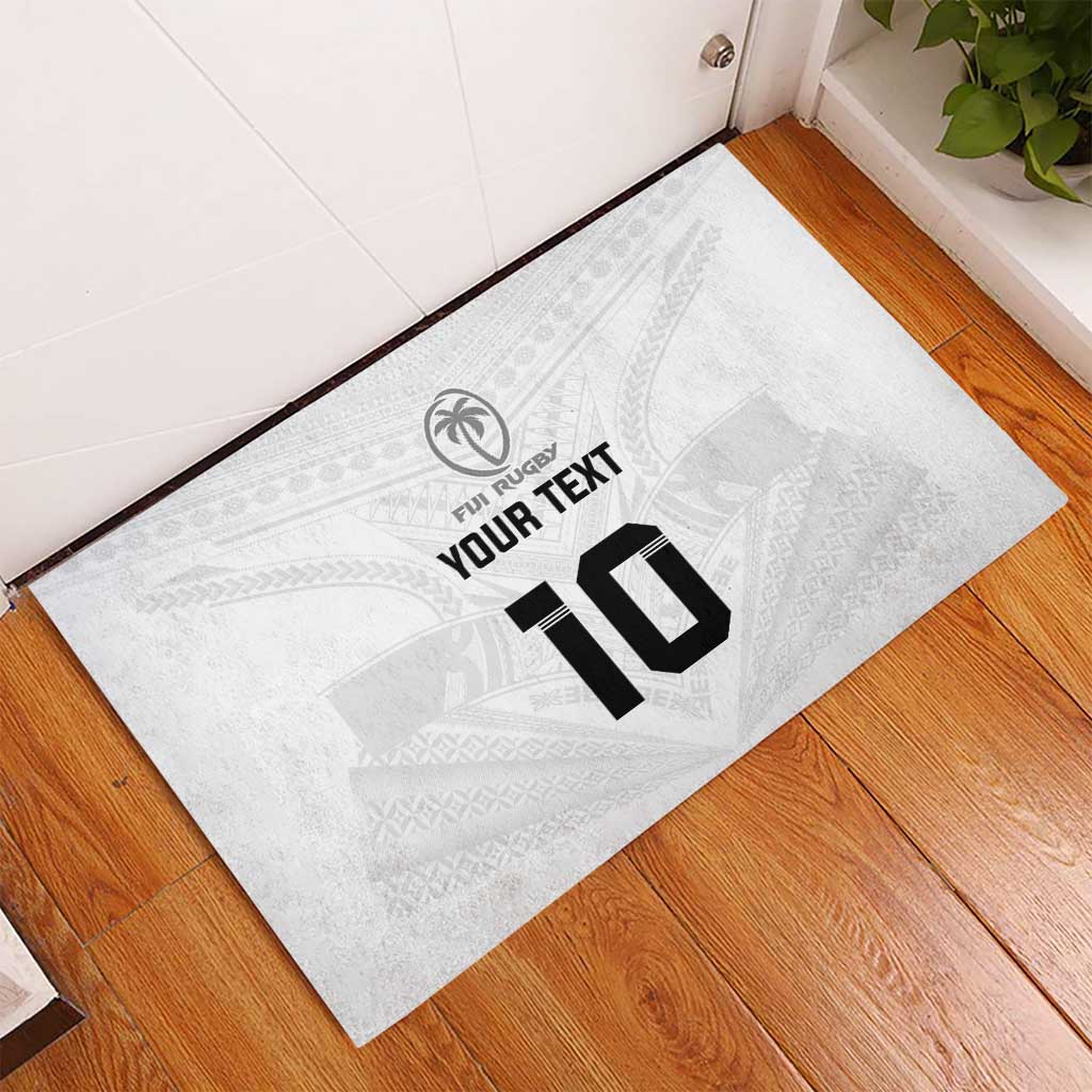 Custom Fiji Rugby Rubber Doormat Tapa Tribal Motifs Sporty Style - Polynesian Pride