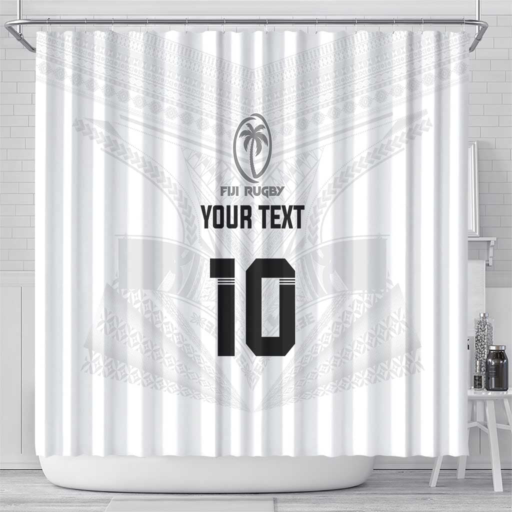 Custom Fiji Rugby Shower Curtain Tapa Tribal Motifs Sporty Style - Polynesian Pride